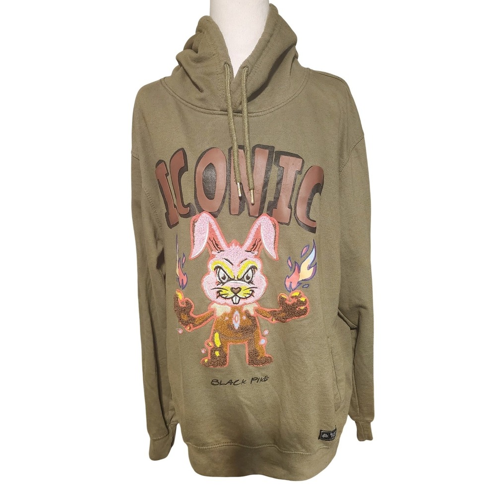 Rare 2016 Black Pike 2XL Hoodie Olive Green Iconic Bunny Graphic Long Sleeve